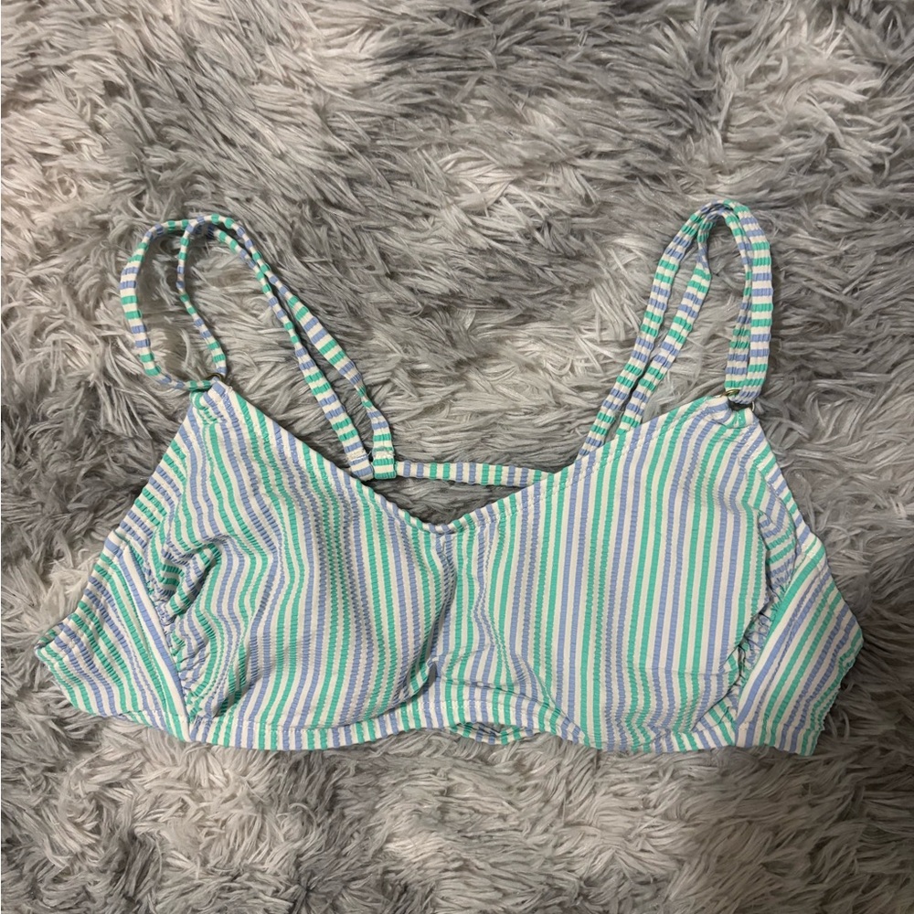 Striped Green & Blue Bikini Top